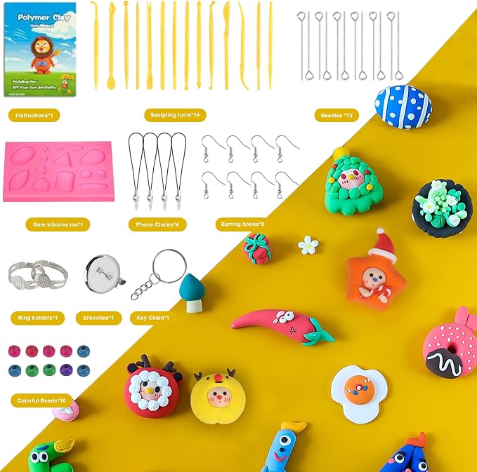 CiaraQ 70-Color Polymer Clay Oven Bake Modeling Kit | 14 tools, 3‑layer box - Image 6