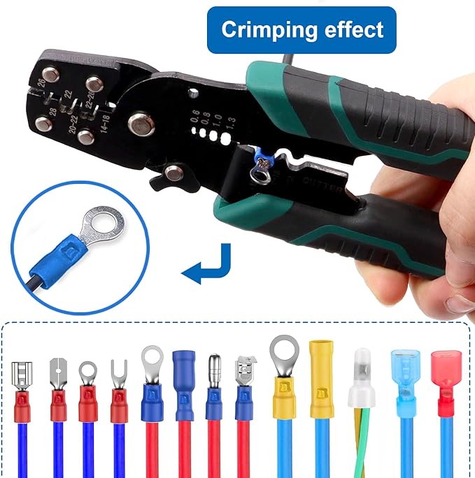 smseace 580pcs 3-Values Closed End Crimp Terminal with Wire Stripper Crimping tool 22-16/16-14/12-10AWG Wire End Caps Closed End Wire Connectors