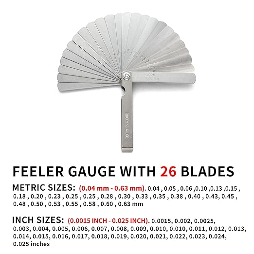 2 Pack Feeler Gauge with 32/26 Blades and 1 Pack Offset Feeler Gauge with 16 Blades - Stainless Steel Feeler Gauge Dual Marked Metric and Imperial Gap Measuring Tool for Automotive Repair