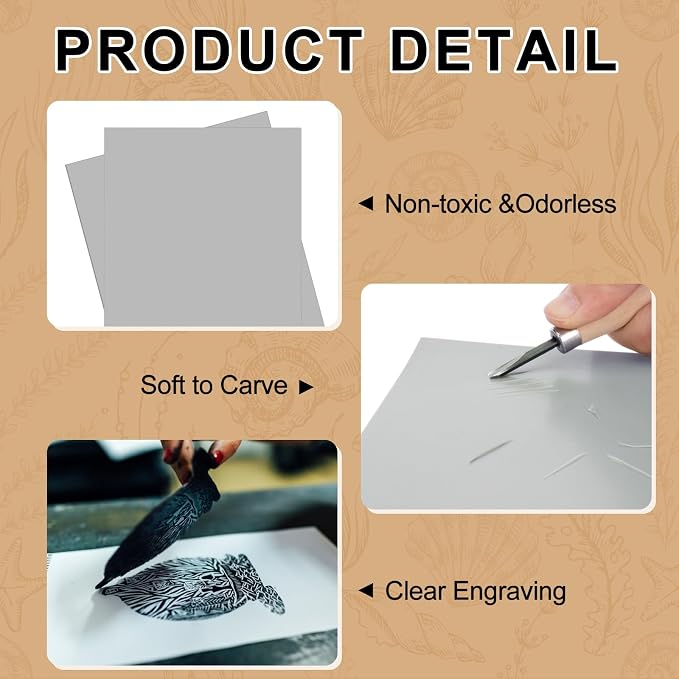 Yeaqee 8 Pcs Linoleum Block Rubber Carving Block Soft Linocut Blocks Large - Image 3