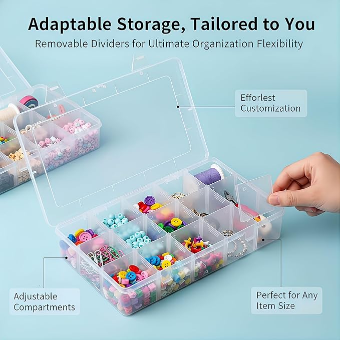 Umirokin 2 Pack 15 Grids Clear Plastic Organizer Box - Image 2