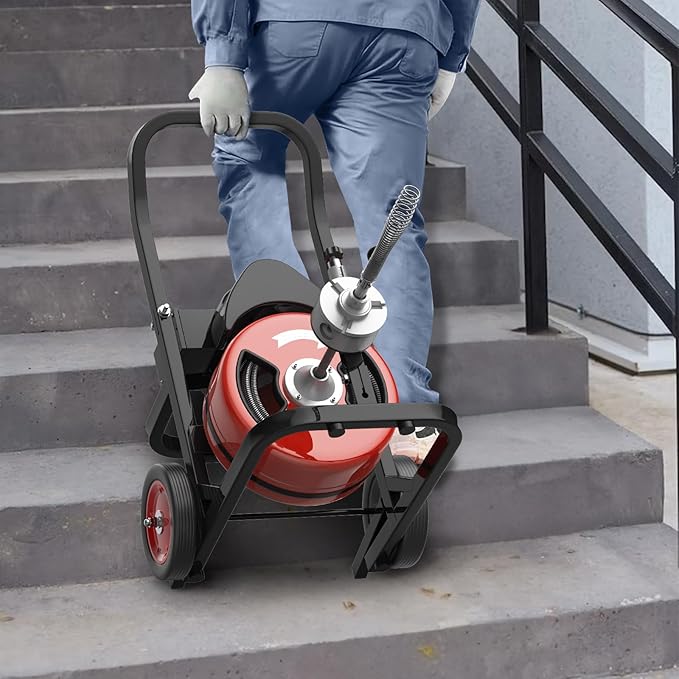 Electric Drain Cleaning Machine 75Ft 1/2 Inch, 450W Auto Feed Portable Sewer Snake, Drain Auger with 6 Cutter and Air-Activated Foot Switch for 2"–4" Pipes