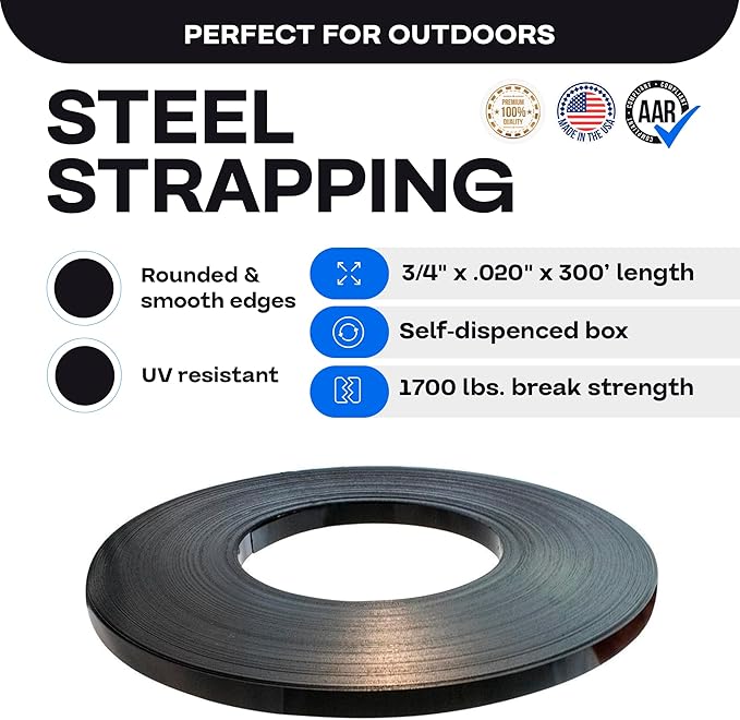 IDL Packaging 3/4" x .020" x 300' Steel Strapping Coil (1700 Lbs Break Strength) in Self-Dispensed Сardboard Box - Portable Strong Banding with Superior Cut-Resistance - Heavy Pallet Strapping