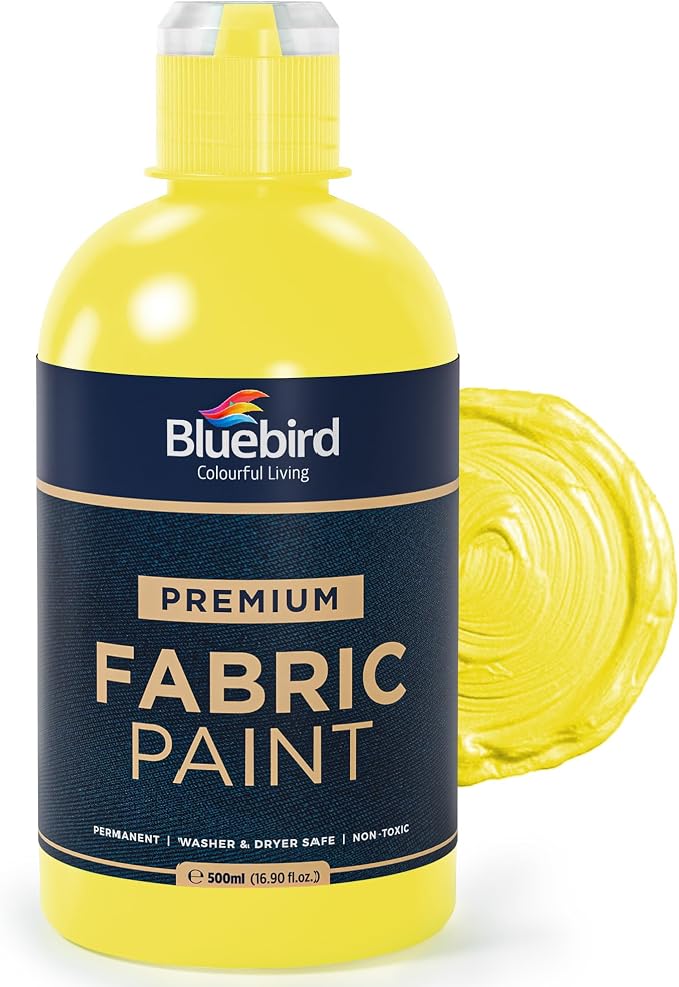 BLUEBIRD Fabric Paint, Lemon Yellow, 16.9 Fl Oz, Permanent Fabric Paints by BluebirdArts