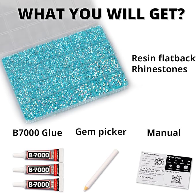 33000Pcs Turquoise Rhinestones for Bedazzling, Mix Sizes 2, 6mm Flatback Gems - Image 2