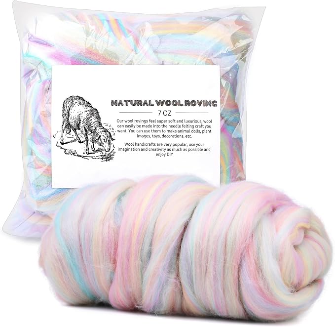 Wool Roving 7.02oz Colored Natural Needle Felting Wool Bulk by yizzvb