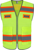 TCCFCCT Safety Vest for Men Women Mesh Reflective Vest with Pockets, High Visibility Surveyor Vest with Fluorescent Orange Extend Edge, Meets ANSI/ISEA Standards, Yellow, XL