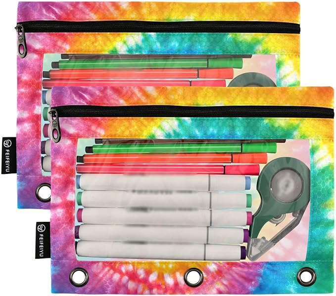 Tie Dye Pencil Pouch for 3 Ring Binder, 2 Pack Waterproof Pencil Bags Clear - Image 2