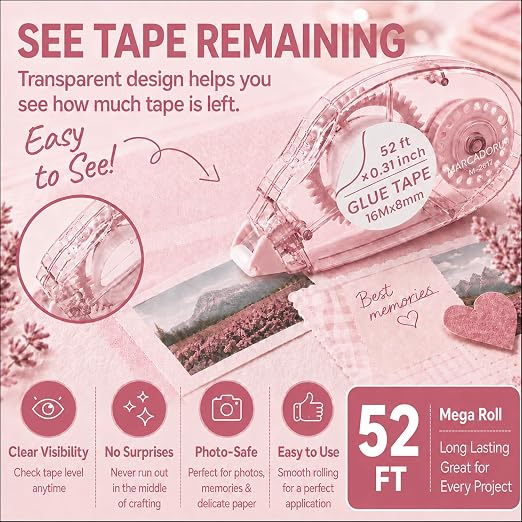 MARCADORUS Double Sided Tape Roller, Scrapbook Glue Tape 6 Pack, Extra-Long | - Image 4
