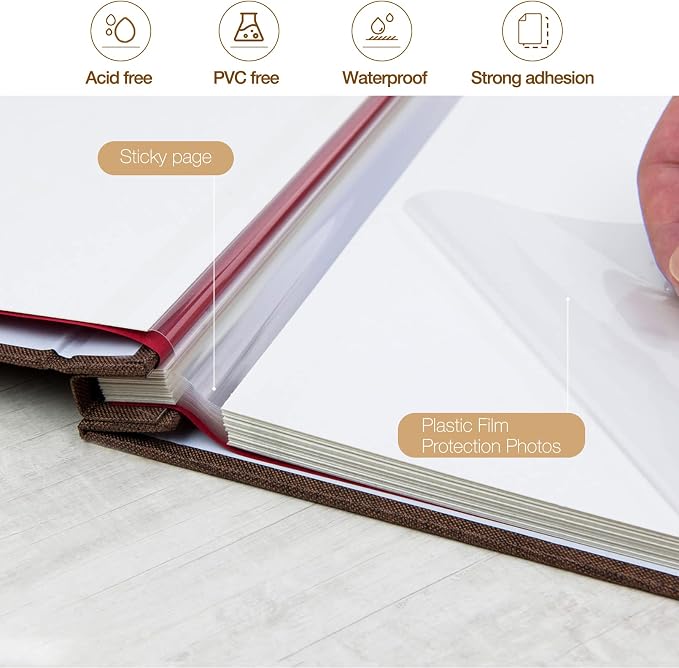 potricher Large Photo Album Self Adhesive 4x6 5x7 8x10 Pictures Linen Cover 40 - Image 4