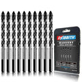 10-Piece 1/4" Masonry Drill Bits for Tile Glass Ceramic Wall Brick Stone Soft-Metal Wood, 1/4 Inch Concrete Drill Bits Cement Drill Bit Set, 3-Flat Shank, YG8 Carbide Tungsten Steel Alloy Tip 6mm