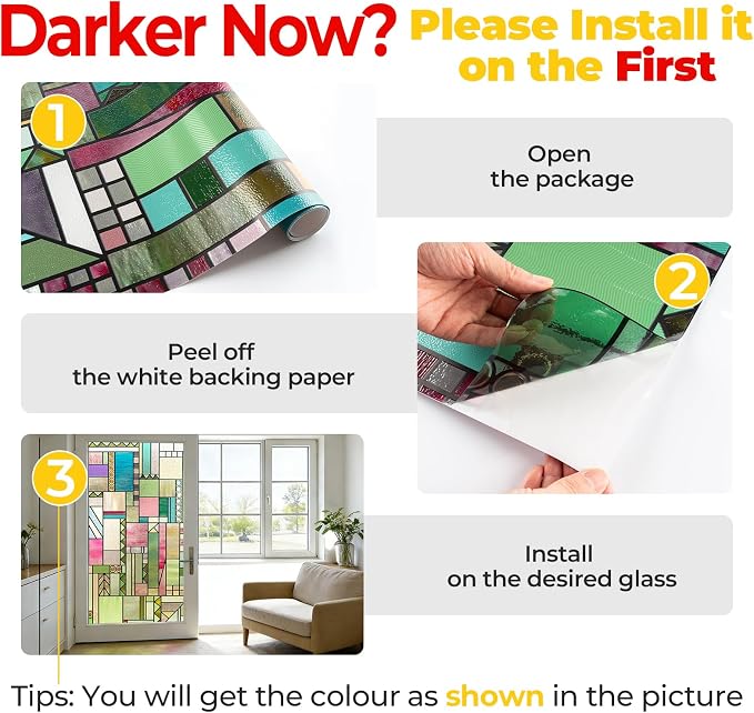 3D Stained Glass Window Privacy Film, Heat Control UV Blocking Static Cling - Image 6