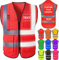 Custom Safety Vest for Men with Logo High Visibility Safety Vests Reflective with Pockets and Zipper Construction