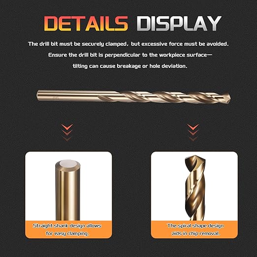 Drill Bit, #1 Cutting Diameter, 4341 HSS Gold Finish 135° Cutting Angle Number Jobber Bits - (Applications: for Drilling Soft Metal Plastic Wood), 10-Pieces