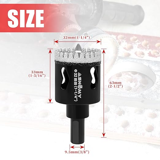 2Pcs 1-1/4 Inch Diamond Hole Saw with Pilot Drill Bit, 1-1/4" Serrated Brazing Tile Hole Saw Diamond Core Drill Bits with Guiding Bit for Ceramic Porcelain Tile Glass Stone Granite Marble