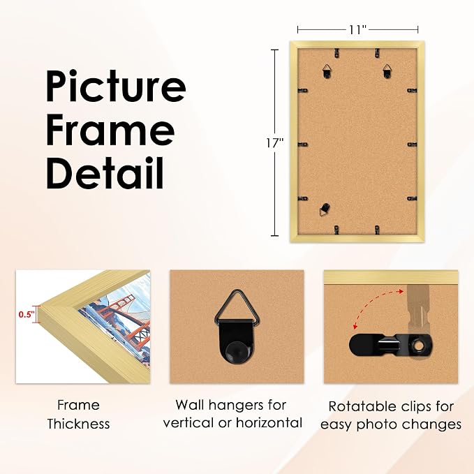 FIXSMITH 11x17 Picture Frame Gold Set of 2, Photo Frame - Image 3