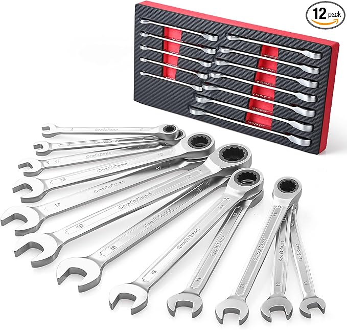 12pcs Ratchet Combination Wrench Set Metric And Standard, Ratcheting Wrench Set with Organizer Box, 12 Point Wrench Se t, Cr-V Constructed, 90-Teeth, Metric 8mm-19mm