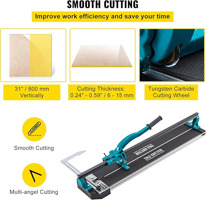 Mophorn Tile Cutter 31 Inch,Manual Tile Cutter Single Rail w/Precise Laser Positioning, Alloy Cutter Wheel with Ergonomic Handle, Accurate Rulers, For Large Tile 0.24"-0.59" Thickness