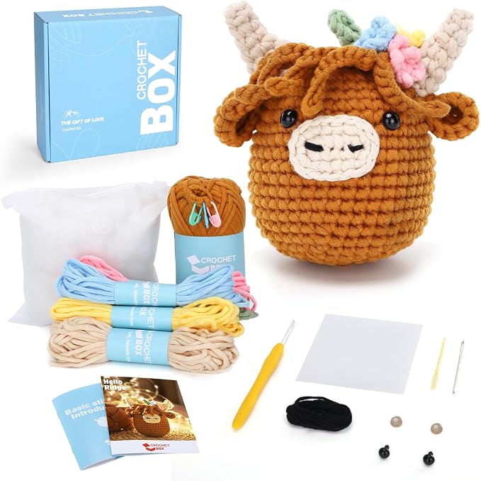 Crochet Kit for Beginners: Highland Cow Crochet Kit, Include Easy Knitting Soft by CROCHETBOX
