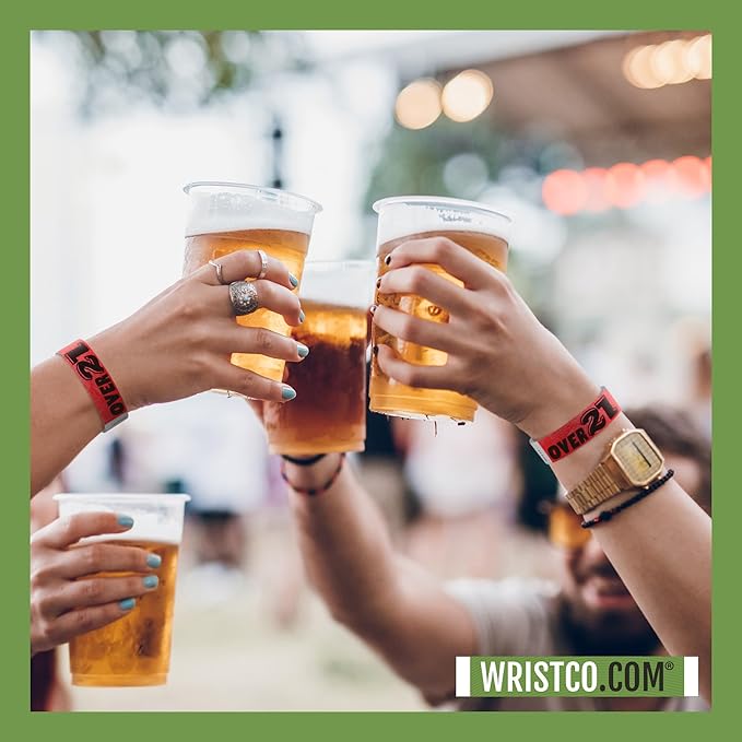 200 WristCo Over 21 Neon Red Tyvek Wristbands for Events - ¾” x 10” - Waterproof Recyclable Comfortable Tear Resistant Paper Bracelets Wrist Bands for Concerts Festivals Admission Party
