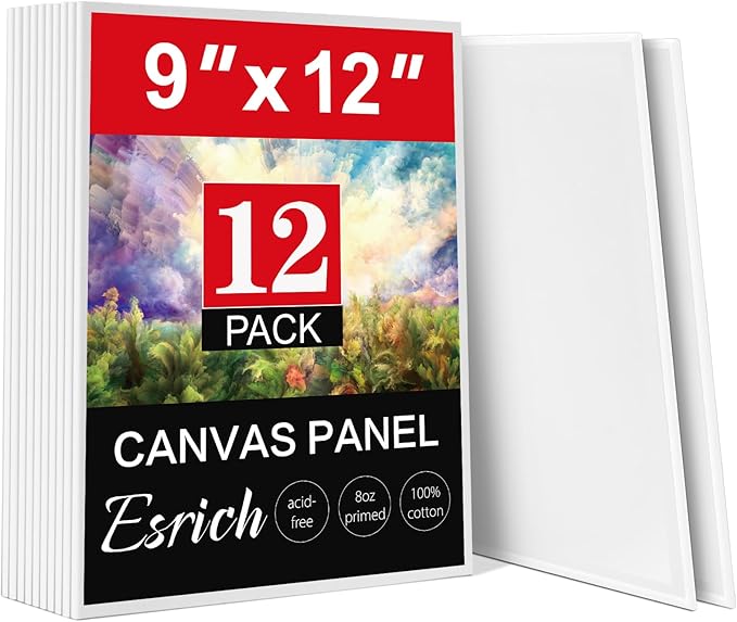 ESRICH 9x12 Canvas for Painting, 12 Pack Canvas Boards for Painting Cotton by ESRICH