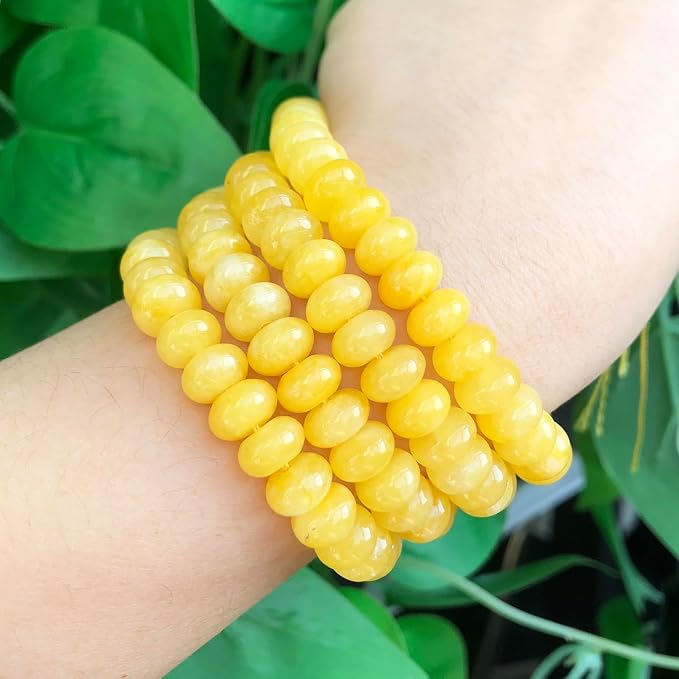 Songxi 5x8mm Natural Yellow Colored Jade Stone Rondelle Beads, Gemstone - Image 6