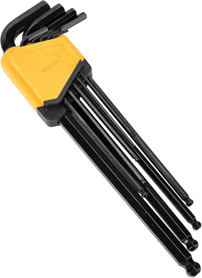 Extra Long Hex Key Ball End Cr-V Steel Tools – 9PCS Metric Allen Key Set, Cr-V, 1.5–10mm, 9in Length, Black Finish, Great for Deep Slots, Auto Maintenance, Home Use