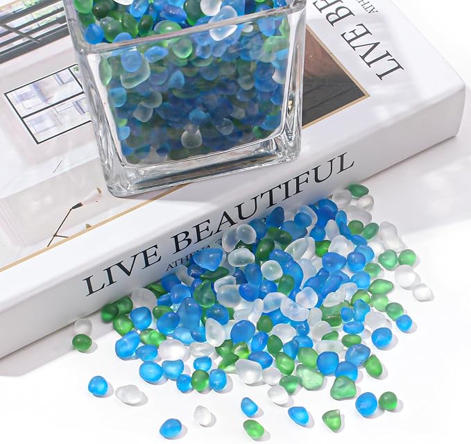 Keedolla 0.5 Lb Blue Green Betta Fish Tank Rocks Gravel Frosted Glass Beads - Image 5