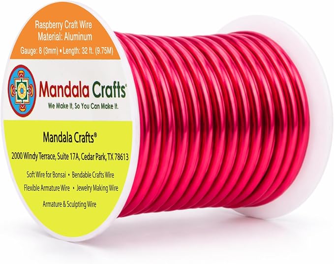 Mandala Crafts 8 Gauge Raspberry Anodized Aluminum Craft Wire, 32 FT | Colored by MandalaCrafts