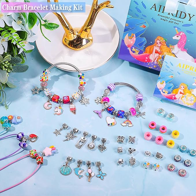 AIPRIDY Charm Bracelet Making Kit, Unicorn Mermaid Crafts Gifts Set Can - Image 2
