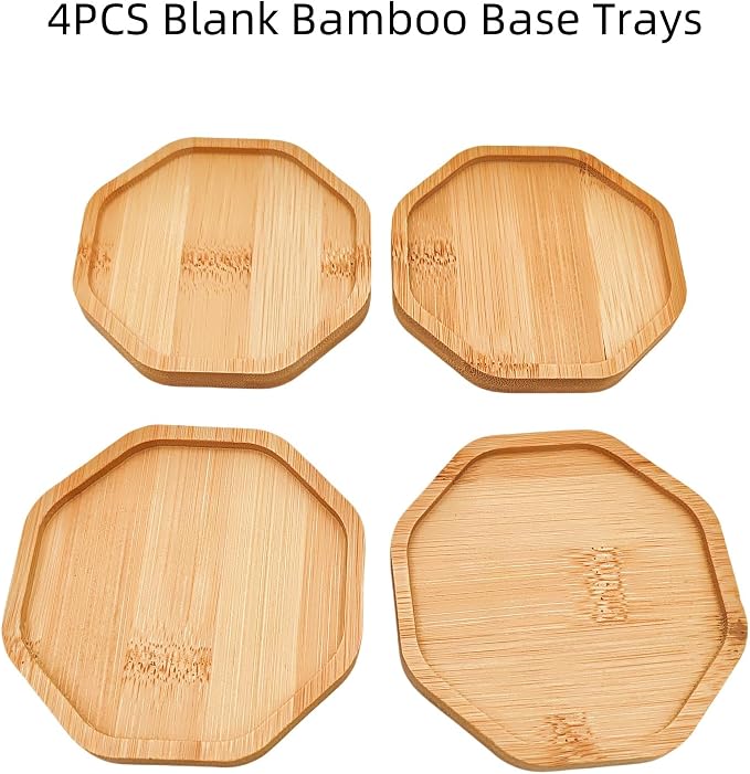 4PCS Mosaic Bamboo Coasters for Crafts, Blank Base Trays, Drinking Cup Coaster - Image 3
