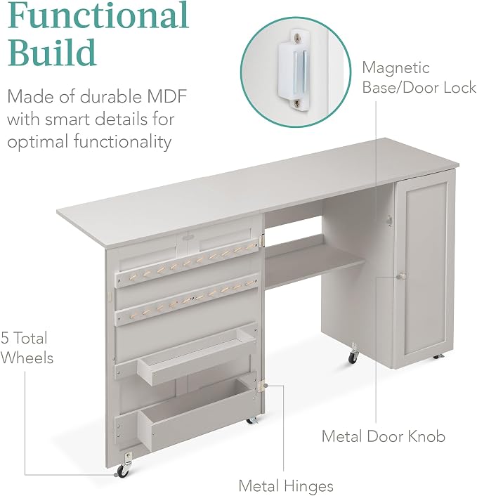 Best Choice Products Large Folding Sewing Table, Caster Wheels, Storage Shelves - Image 7