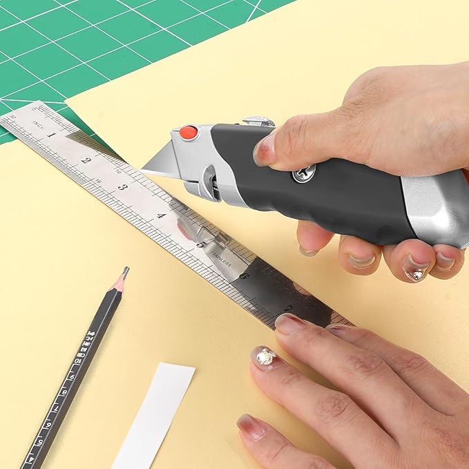 DIYSELF 20 Pack Box Cutter, Rubber Handle Utility Knife, Box Cutter Retractable Heavy Duty, Box Cutter Knife for Boxes, Cardboard, SK5 Steel Blades, Razon knife for Warehouse, Home, Box Cutters Bulk