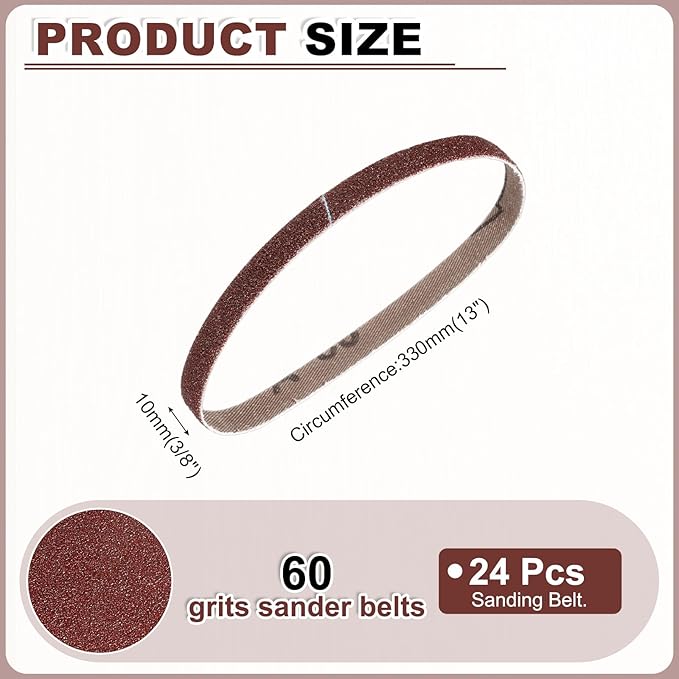 HARFINGTON 3/8 x 13 Inch Sanding Belts, 10 Pcs 60 Grits Aluminum Oxide Abrasive Belt Sander File Belt for Woodworking, Metal Polishing, Knife Sharpener