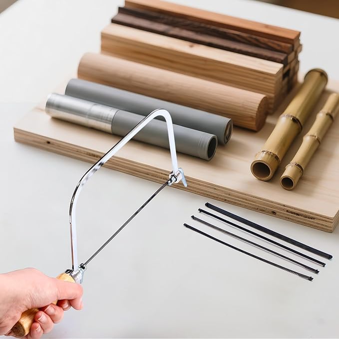 6 Pcs Professional Woodworking Tools Set 4 Piece Wood Chisel Bevel Edge Chisel Set 1/4", 1/2", 3/4" and 1" 6-inch Woodworking Saw Flexible Double-edge Blade 17/11 Tpi Protouch Coping Saw