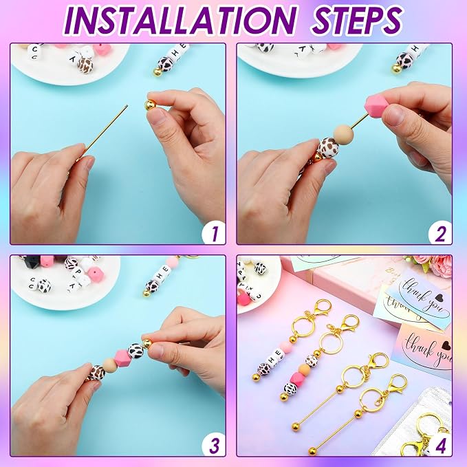 Sasylvia 60 Pcs Beadable Keychain Bars Bulk Making Kit 20 Beaded Keychain 20 - Image 4