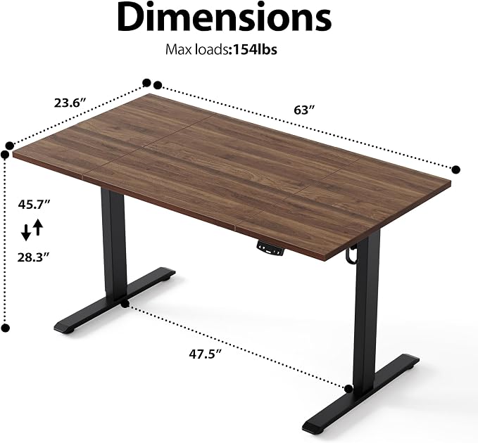 Agilestic Electric Standing Desk, 63 x 23.6 Inches Height Adjustable Desk - Image 3