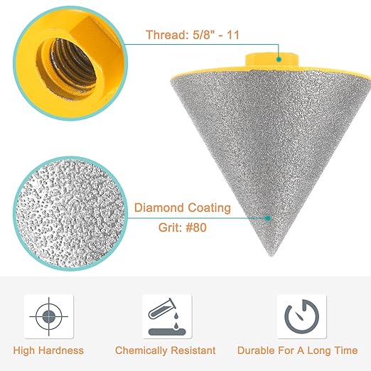 HARFINGTON Diamond Beveling Chamfer Bits 83mm Dia 5/8-11 Thread Cone Grinder Bit with Adapter, Countersink Drill Bit to Enlarge Holes for Porcelain Tile, Marble, Ceramic, Glass, Stones