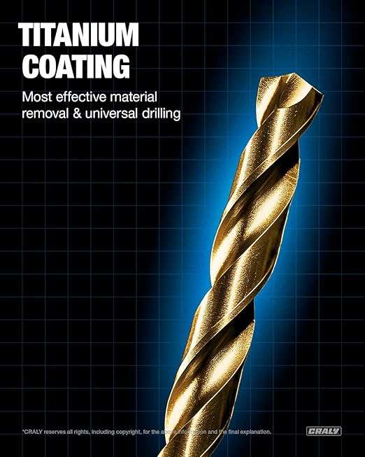 CRALY 1/8 Inch 10-Pc Cobalt Drill Bit Pack, M35 HSS Titanium Coated Jobber Length Twist Drill Bits, 135 Degree Split Point, for Hard Metal, Stainless Steel, Cast Iron, Plastic
