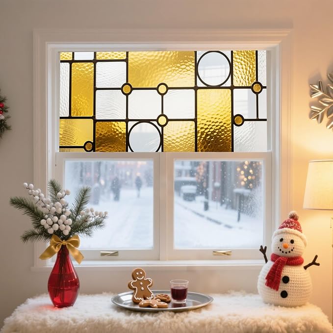 IVN Privacy Window Film Decorative Stained Glass Yellow and White Geometric - Image 2