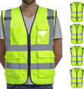 Dib Safety Vest Reflective ANSI Class 2, High Visibility Vest with Pockets and Zipper, Hi Vis Yellow 5 Pack L
