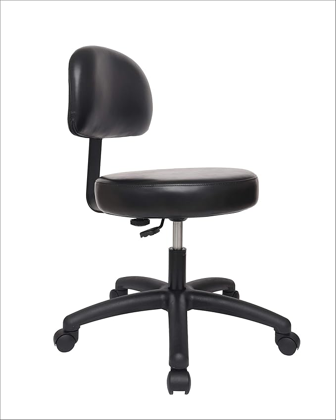 Chair Master Round Vinyl Chair/Stool-Black-for Garage, Counters, Shop, Kitchen, Computer Desks, Drafting Tables. Easy to Clean! (Glides, Low Table 16"-21")