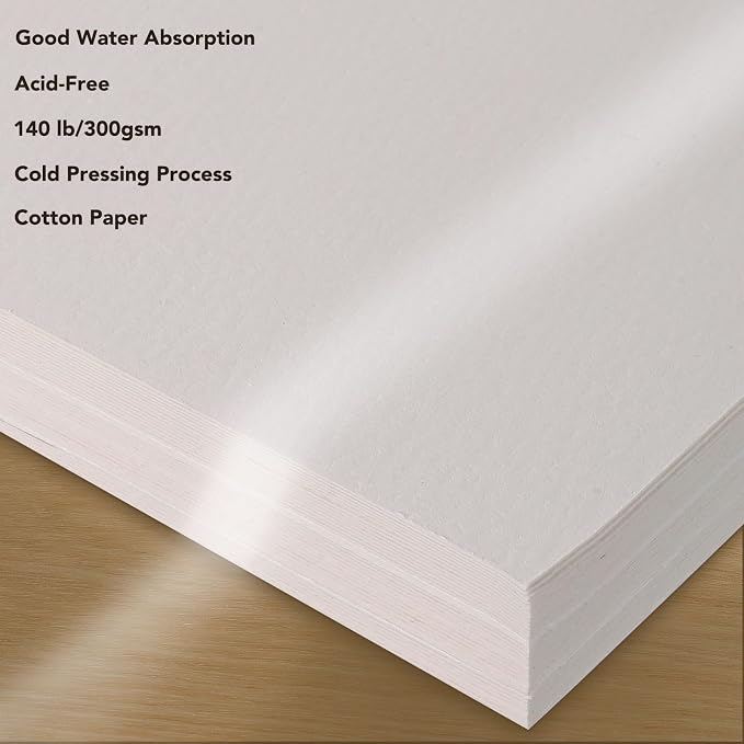 120 Sheets Large Watercolor Paper Bulk, 140 lb/300 GSM Cold Press Paper White - Image 3