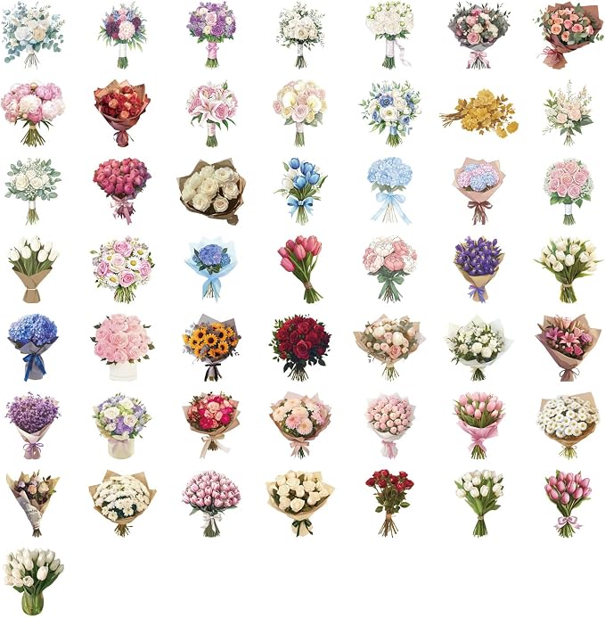 50Pcs Transparent Flower Bouquet Sticker Waterproof Vinyl Aesthetic Clear - Image 4