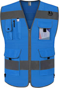 TCCFCCT Mesh Blue Safety Vest for Men Women 9 Pockets High Visibility Reflective Vest for Safety, Work Vest with Reflective Strips, Meets ANSI/ISEA Standards, Large
