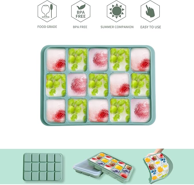 Tvmania Ice Cube Trays Set of 2, 15-Cube Silicone Molds - Image 3