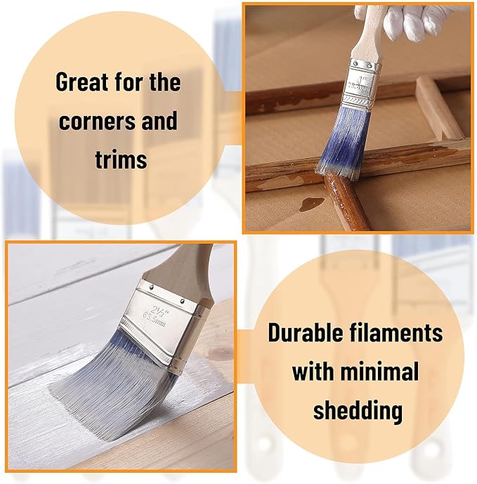 Bates- Paint Brushes, 12 Pack Angle Brushes, Treated Wood Handle | Wall Paint - Image 5