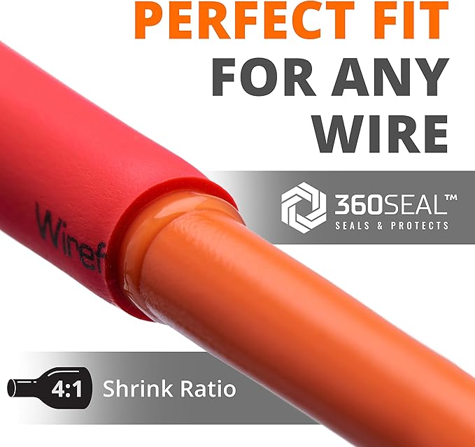 Wirefy 1/2" Heat Shrink Tubing - 4:1 Ratio - Adhesive Lined - Resistant Heat Shrink - 50 Feet Roll - Red