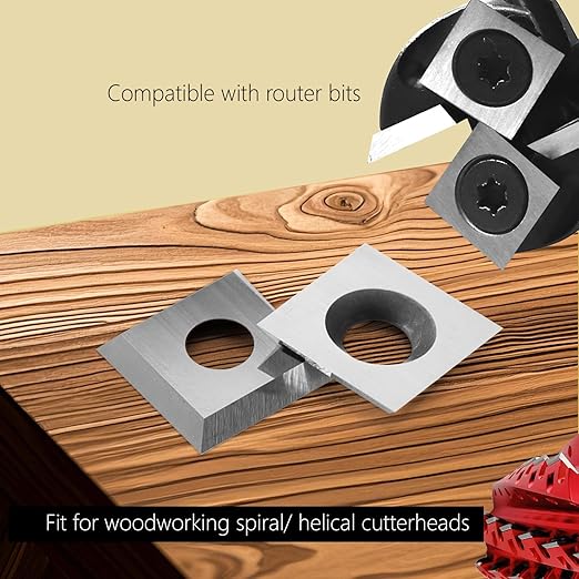 10.5mm Square Carbide Inserts Cutters Tungsten Carbide Reversible Blades Replacement Knives 10.5×10.5×1.5mm-35° for Woodworking Spiral/Helical Planer Cutter Head or Wood Turning Lathe Tools 10 Pcs