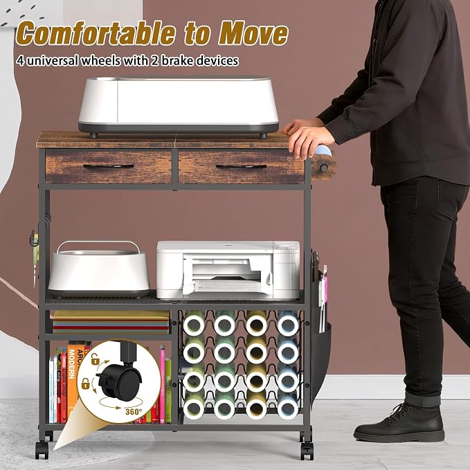 Rolling Craft Cart with 16 Vinyl Roll Holders, Craft Workstation Table with - Image 4